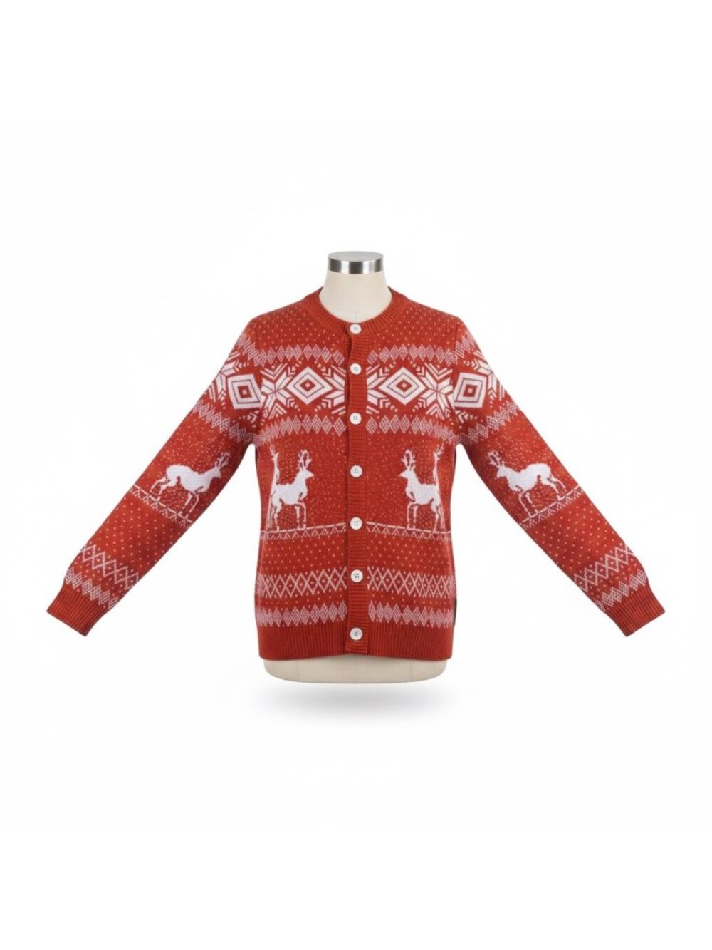 Tipsy Elves Mens Red Christmas Cardigan Sweater With Reindeer Design Size L